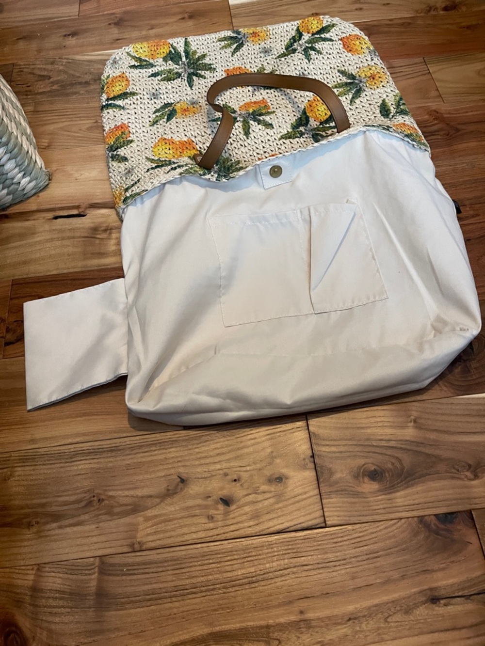 Style & Co. Pineapple Print Straw Tote with Brown Handles - Picture 4 of 5